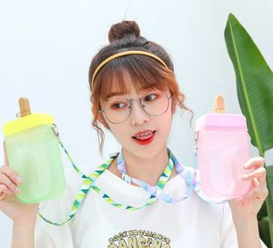 Summer plastic popsicle Water Bottles , straw, convenient strap cup juice cups Drinkware 4 colors