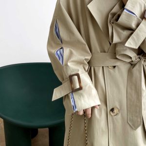 Trench coreano autunnale da donna allentato casual lungo con lacci elegante 210607