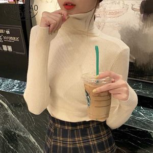 Jesień Slim Kobiety Sweter Dzianiny Turtleneck Elastyczne Kobiet Swetry Sweter Długi Rękaw Bawełniane Ubrania Sueter Mujer 10607 210528