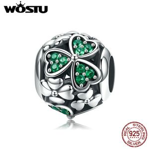 WOSTU 2019 Fashion 100% 925 Sterling Silver Lucky Shamrock Beads Fit Charm Bracelet & Necklace Delicate Jewelry Making CQC964 Q0531