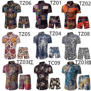 Sommar nyaste design Men Tracksuits 2022 Mode Chinoiserie Skriv ut Cardigan Knappskjorta Toppar Shorts Två Piece Sets