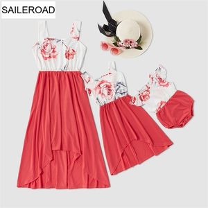 SAILEROAD Family Matching Clothes Mother Daughter Son Kids Baby Flowers Dress Parent-child Dresses Short Sleeve Tops 210724
