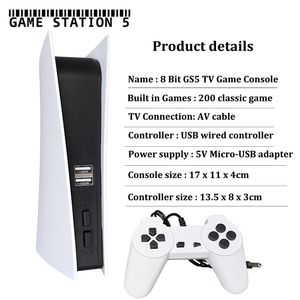 Estação de jogos 5 USB com fio console de vídeo anfitrião nostálgico com 200 jogos clássicos 8 bits gs5 tv consolla retro handheld jogo jogador de saída DHL Rápido