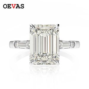 OEVAS 925 Sterling Silver Emerald Cut Utworzone Gemstone Wedding Engagement Diamenty Ring Fine Jewelry Prezent Hurtownie 220216