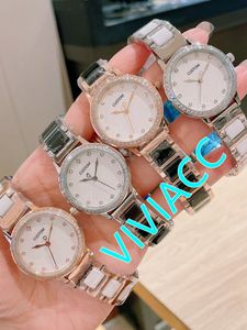 Classic New Women White Black Ceramic Wristwatch Ladies Stainless Steel Geometric Crystal Diamond Watches Ceramica Clock 30mm