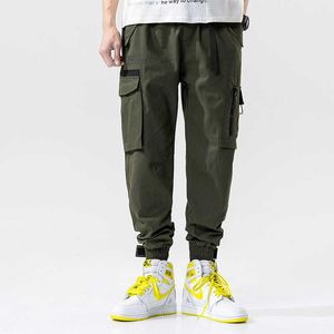 2020 Hip Hop Streetwear Męskie Czarne Zielone Spodnie Jogging Męska Torba Boczna Spodnie Sportowe Wstążki Casual Elastyczna Talia Harem Spodnie Mężczyźni Y0927