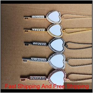 Sublimation Blank Heart Key Necklaces Pendants With Drill Necklace Pendant Hot Tranfer Printing Consumable Factory Price Wholesale Qmz 2Y1No