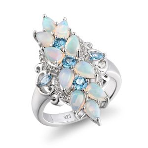 GZ Zongfa Wysokiej Jakości Natural Pear Opal Gemstone Damstone Pierścionek zaręczynowy 925 Sterling Silver Jewelry