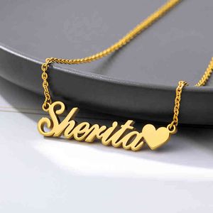 Designer halsband Lyxig smycken Anpassad hjärta Hänge Stainle Steel Gold Chain Peronalisized Name Choker för Kvinnor Dropship