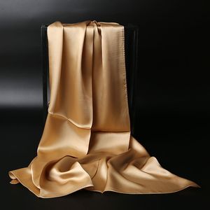 100% ren silke satin halsdukar kvinnor solid mode färg hijab sjalar wrap för damer stor vanlig halsduk 170 -52cm