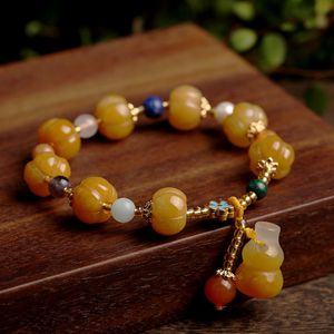 Guld Jade Armband 10mm Pumpkin Bead Etniska Topaz Amethyst Lapis Gemstone Beads Strands Pendant Charm Armband för Kvinnor Present