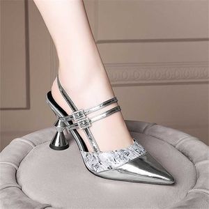 High-heeled Sandals Spring Metal Special-shaped Heel Pointed Shoes Shallow Single-line 211123