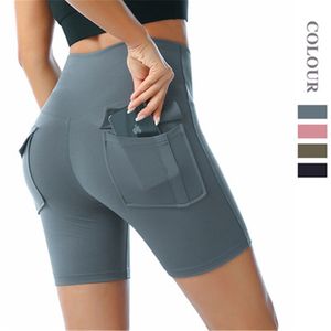 LU-49 Yoga Shaping Byxor Leggings med Pokets Athletic High Waisted Soft Fitness Running Clothing Biker Short