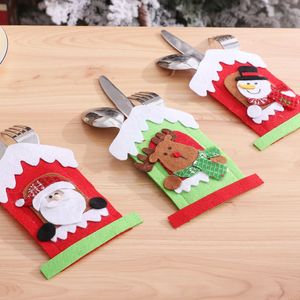 Santa Hat Reindeer Christmas New Year Pocket Fork Knife Cutlery Holder Bag Home Party Table Dinner Decoration Tableware Free Shipping
