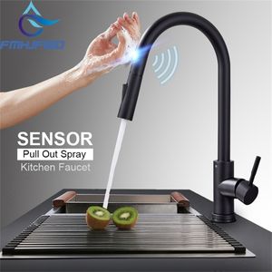 Fmhjfisd sensor kök kranar svart smart touch induktiv känslig kran mixer kran single handtag dubbla utloppsvattenlägen 210719