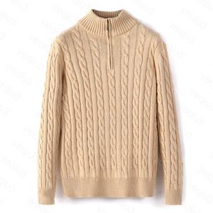 Män tröja vinterfleece tjock halv blixtlås hög hals varm pullover kvalitet smal stickad ull designer stickning casual hoppare zip märke bomullsweatshirt asiatisk storlek df