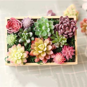 18pcs Mini Fake Artificial Succulent Flocking Plants Unpotted Succulents Plant Lotus Landscape Decorative Garden Arrange Decor 210624