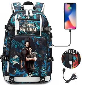 Plecak Supernatural Women Men Wielofunkcyjny Wodoodporna Ładowanie USB Laptop Torby Podróżne dla chłopców