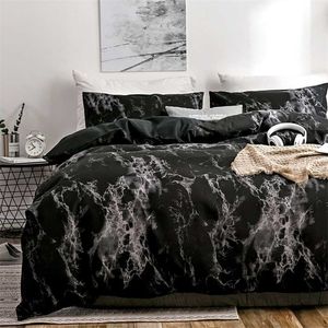 Oloey Polyester Bedding Set Printed Marmor Bed Sats Vit Svart Duvet Cover European Size King Queen Quilt Cover Complant Cover 211007