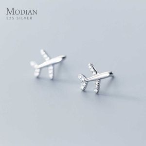 100% 925 Sterling Silver Small Cute Fashion Aircraft Stud Earrings for Women 925 Anti-allergy Plain Fine Jewelry 210707