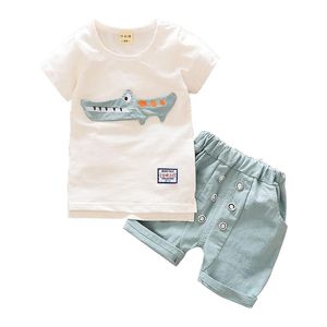 Roupas verão moda 0-4 anos de idade bebê menino de duas peças conjunto de manga curta desenhos animados cute peixinho crianças terno de algodão 210309