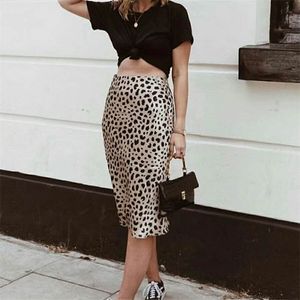Wholesale easy skirt resale online - Women Silk Satin The Naomi Wild Things Leopard Print Sexy Elastic High Waist Easy s Slip Midi Skirt