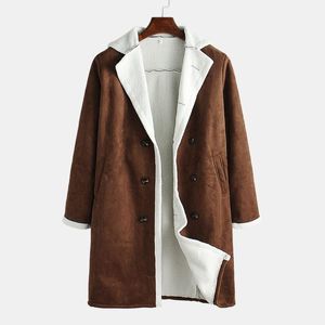 Mäns ullblandningar 2021 Winter Fleece Long Overcoat OuterWear Warm Suede Coat Man Män Brun Trench Jacket M-3XL