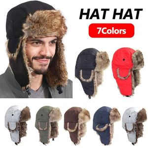 Uomo Donna Unisex Bomber Cappelli Cappello da sci Inverno Uomo Caldo Cappello Ushanka russo con paraorecchie Berretto da cacciatore di pellicce Paraorecchie