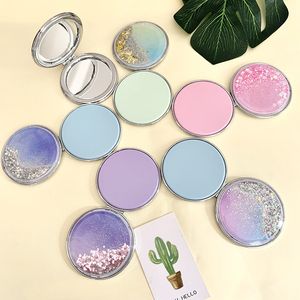 Quicksand Double-Sided Mirror Pocket Portable Compact Out Going Foldable Round Shiny Sand Pockets Mirror with Magnifying Function