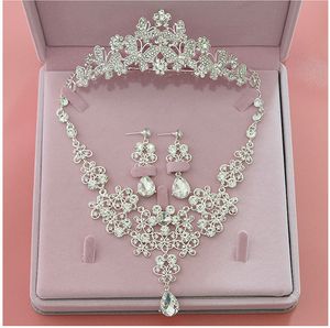 Kopfbedeckungen Bling Set Crowns Halskette Ohrringe Legierung Kristall Pailletten Brautschmuckzubehör Hochzeit Kopfstücke Haare