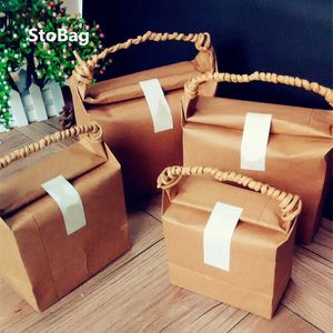 StoBag 10pcs Kraft/Red Handbags basket Candy Biscuit Chocolate Packaging Box DIY Handmade Baby Show Party Wedding Gift Supplies 210602