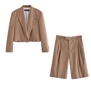 2-teiliges Damen-Set, abgeschnittener Blazer, hohe Taille, Bermuda-Shorts, lässige Mode, Damenanzüge, zweiteiliges Set, Outfits 210709