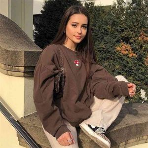 Sweatshirts Streetwear Mode Stickerei Pilz Indie Ästhetik 90er Jahre Langarm Hoodies Grafik Crewneck Kleidung 210805