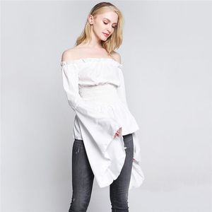Kadın Bluzlar Gömlek Bayan Üstleri Ve Kadınsı Sonbahar Streetwear Beyaz Kapalı Omuz Uzun Kollu Belli Bluz Flare Bayanlar Top