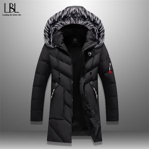 Vinter Parka Mäns Solid Jacka Ankomst Tjock Varm Coat Lång Hooded Jacket Fur Collar Vindskyddad Paddlad Coat Fashion Men 211129