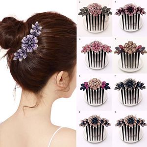 Trendy Crystal Rhinestones Flower Hair Combs Clip Vintage Hairpins Bridal Wedding Headdress Women Disk Headwear Hair Accessories