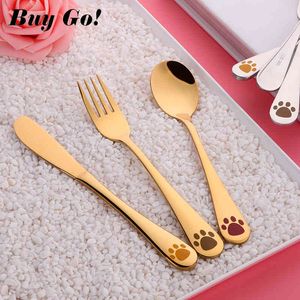 3PCS Child Dishes Spoon Fork Knife Set Utensils Stainless Steel Baby Kids Food Learning Eating Habit Children Tableware Flatware