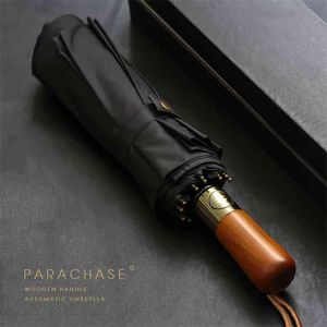 PARACHASE Big Umbrella Men Business Style 115cm Automatic Rain Double Layer 10K Windproof Large Golf s Wooden 210721