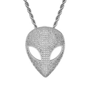 UFO Alien Mask Hip Hop Pendant Necklace Gold Silver Plated Fashion Mens Bling Chain Charm Jewelry Gifts