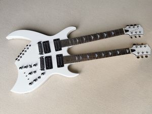 Niezwykły kształt White 12 + 6 Struny Double Neck Gitara elektryczna z Resewood Fingerboard Chrome Hardware