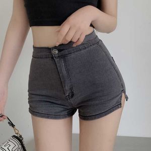 Womengaga Short High Waist Mom Boyfriend Ripped Jeans för Kvinna Kvinnors Sommar Koreanska Sexiga Kvinnor Blå Denim LH6L 210603