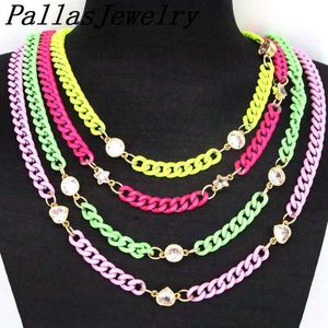 5Pcs, Enamel colorful chain Crystal Cz Star Heart Round necklace women jewelry accessories Gift Her