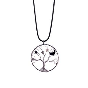 Star Moon Life Tree Round Pendant Necklace female Sterling Silver Jewelry Crescent Pendants For women and girls