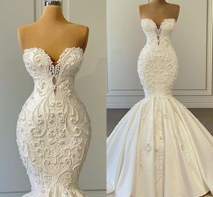 2022 Sexy Wedding Dresses Mermaid Brial Gown Sweetheart Satin Tulle Crystal Beaded Luxury Formal Bride Dress Custom Made Vestidos De Novia