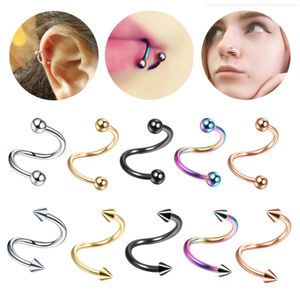 Torcido espiral barbell cartilagem hélice trágico brinco lábio sobrancelha nariz nariz aro anéis cirúrgico aço piercing jóias