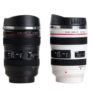 Beyaz Kamera Fincan toptan satış-Kupalar Lens Kupa Paslanmaz Çelik Gerçekçi SLR Kamera Siyah Ve Beyaz Dayanıklı Yaratıcı Hediye Seyahat Kahve Fincanı