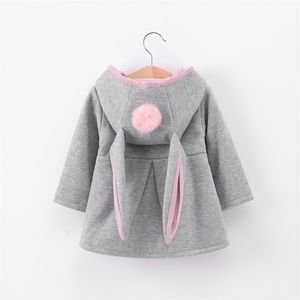 Vinter höst baby flickor kappa långärmad 3d kanin öron mode casual hoodies barnkläder kläder barn ytterkläder 211204