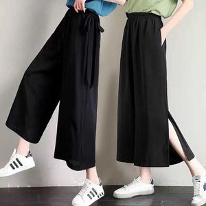 Fashion Large Size Loose Capris Wide Leg Pants Women's High Waist 2021 Summer Show Thin Versatile Casual Straight Pants Trend Q0801