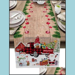 Tafel Runner Doeken Huis Textiel Tuin Kerstmis Truck Sneeuwpop Gnome Diner Decoratie Tafelkleed Bruiloft Decor ER Drop Levering