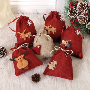 Christmas Drawstring Souvenir Bag Santa Claus Candy Gift Sack Xmas Party Hanging Decor Accessories Household Storage Bags JJD11146